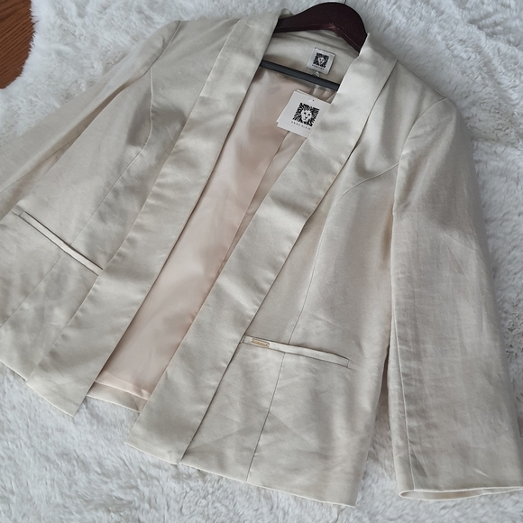 Anne Klein Gold Irridescent Cream Blazer (L) Gorgeous Business Career Open Front - Picture 1 of 12